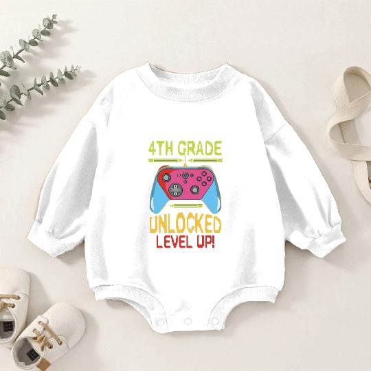 4th Grade Unlocked Level Up Video Gamer Baby Romper Sweatshirts Back