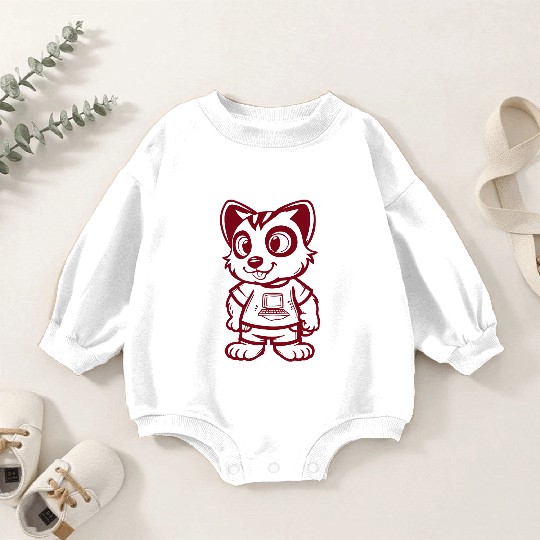 Cute Animal Wears Computer Baby Romper Sweatshirts Vector One Color