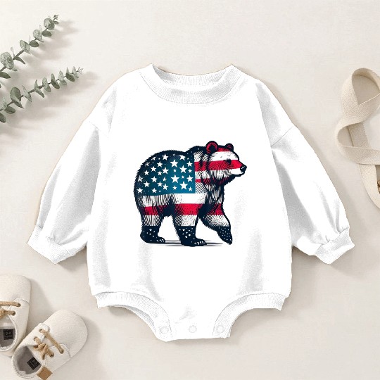 4th Of July Bear Patriotic American Flag Grandpa Baby Romper Sweatshirts
