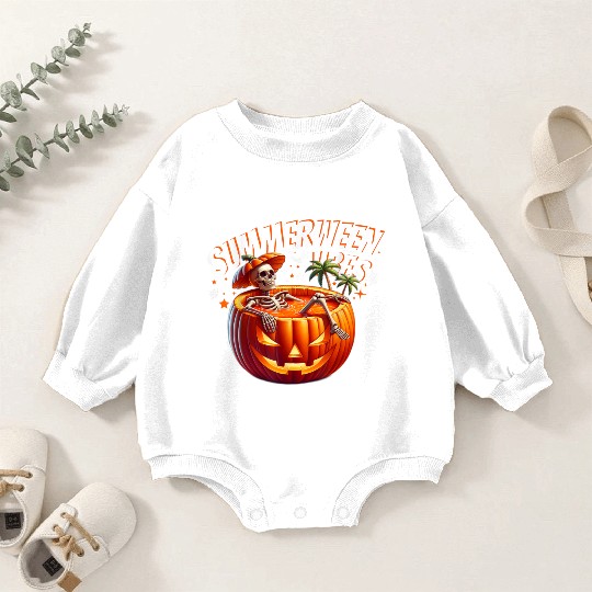 funny Summerween Vibes Skeleton Pumpkin Summer Vac Baby Romper Sweatshirts