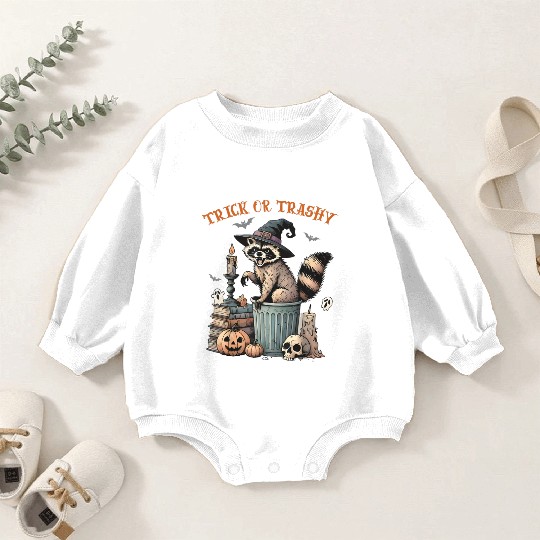 Trick Or Trashy Funny Raccon Halloween Baby Romper Sweatshirts