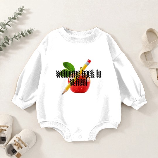 "Welcome Back to School - Red Apple and Yellow Pen Baby Romper Sweatshirts