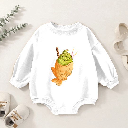 Matcha Taiyaki Ice Cream with Pocky & Wafer Roll Baby Romper Sweatshirts