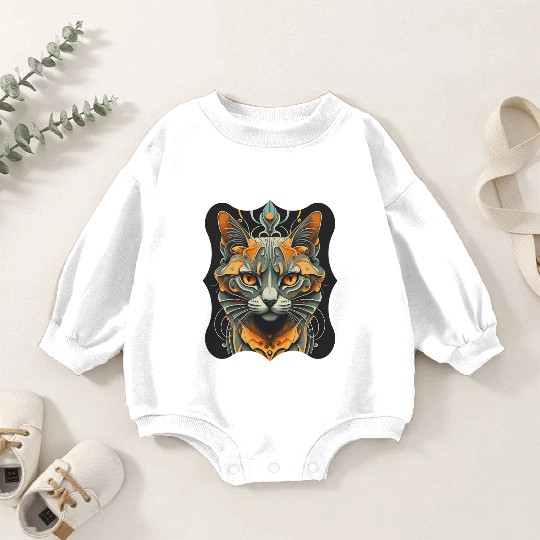 Elegant stylish black and gold cat face Baby Romper Sweatshirts