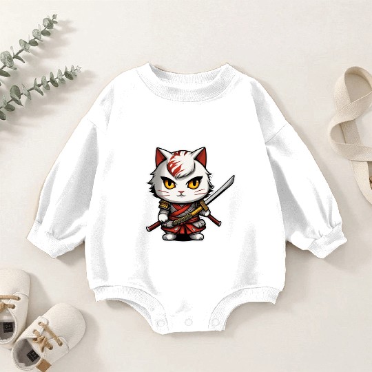 ninja cat with a katana 2 Baby Romper Sweatshirts