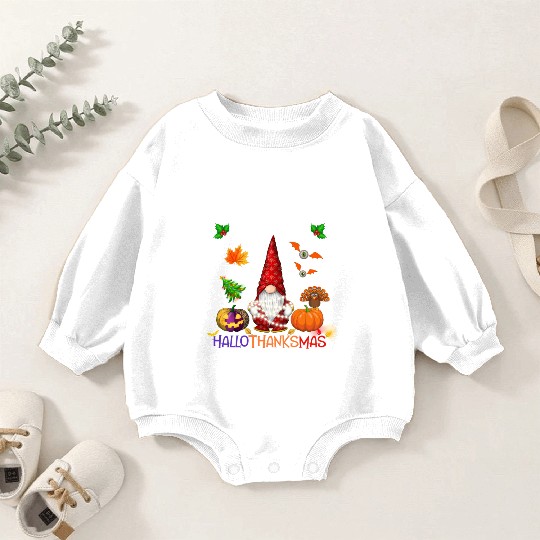 Happy HalloThanksMas Gnome Baby Romper Sweatshirts