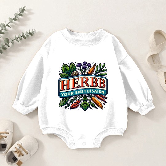Herb Your Enthusiasm: A fun, punny herbs design. Baby Romper Sweatshirts