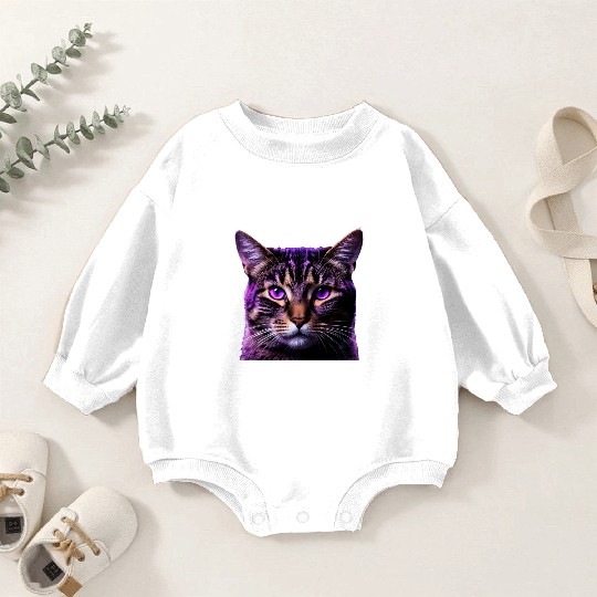 Vivid Lilac-Eyed Tabby Cat Portrait Baby Romper Sweatshirts