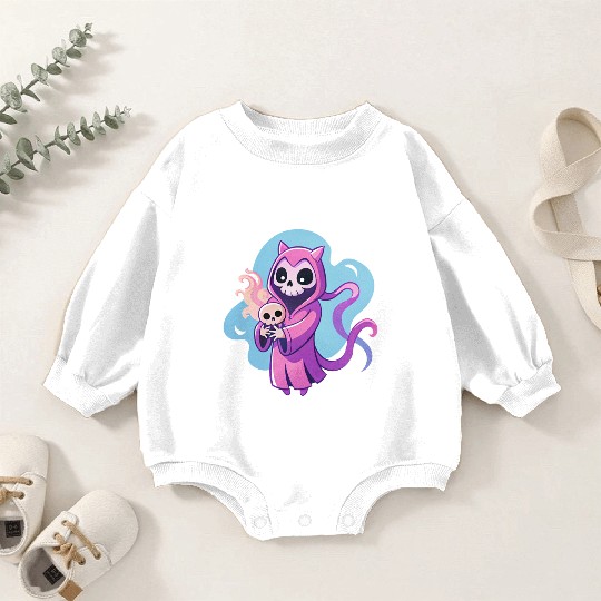 skeletal figure, violet pink robe, lavender puppy Baby Romper Sweatshirts