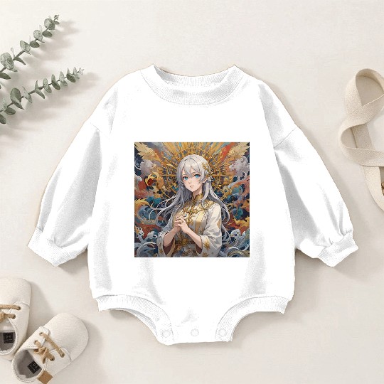Celestial Serenity: Divine Anime Portrait Baby Romper Sweatshirts