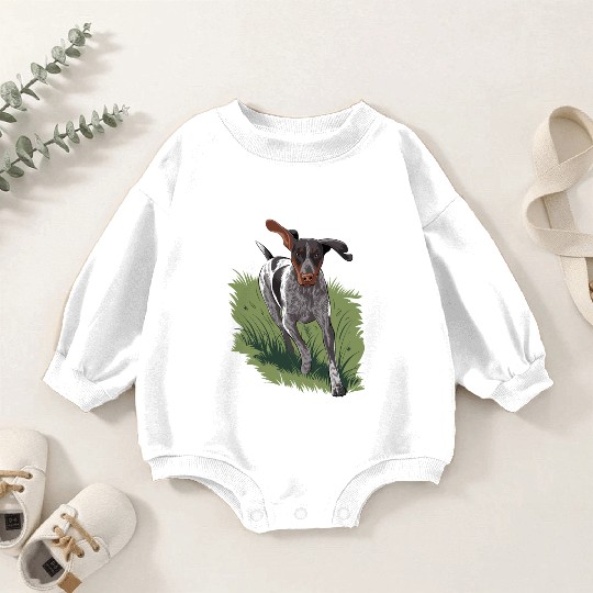 German Shorthaired Pointer Running In Field Baby Romper Sweatshirts