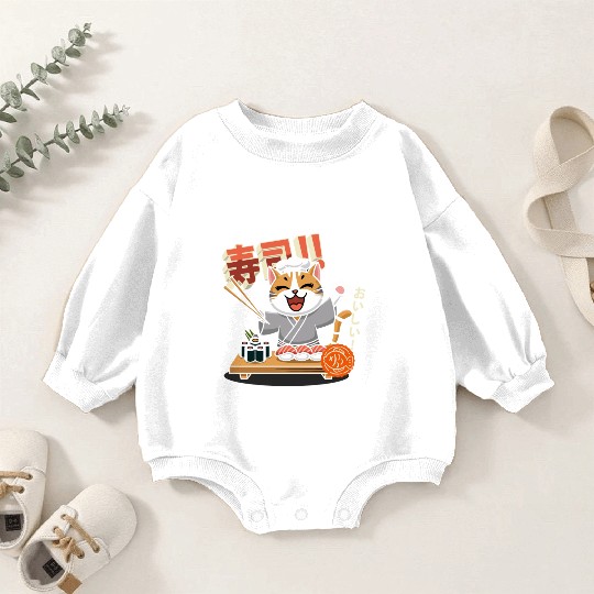 Sushi Chef Cat Adorable Culinary Cat Design Baby Romper Sweatshirts