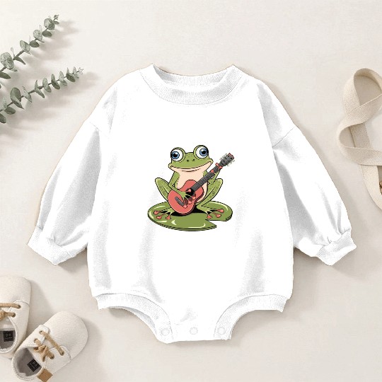 Frog Playing Guitar On Lily Pad Baby Romper Sweatshirts
