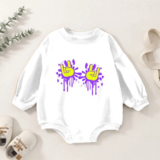 Two heavy metal graffiti horn fingers hand gesture Baby Romper Sweatshirts