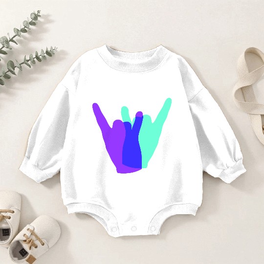 Two heavy metal hard rock horn finger hand gesture Baby Romper Sweatshirts