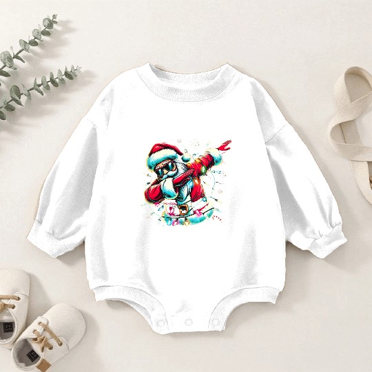 Dabbing Santa with Christmas Lights and Snowflakes Baby Romper Sweatshirts