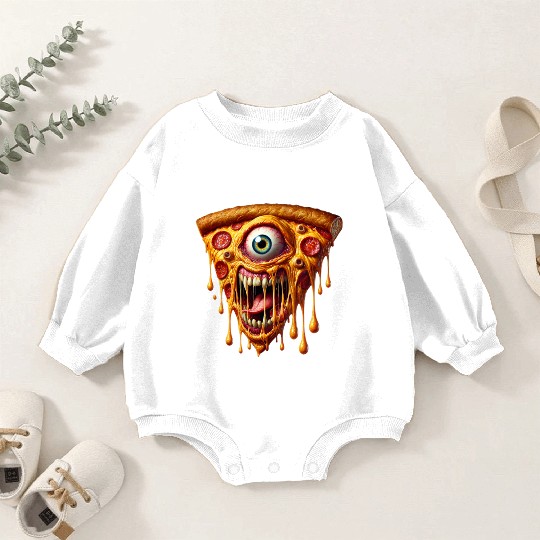 Terrifying Monster Pizza Slice | Hyper-Realistic Baby Romper Sweatshirts