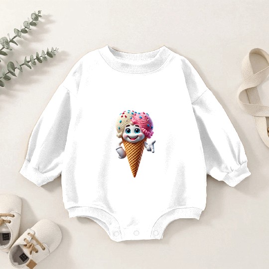 Cheerful Ice Cream Cone with Sprinkles & Big Smile Baby Romper Sweatshirts