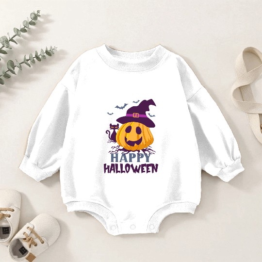 Trick Or Treat Happy Halloween Funny Pumpkin Hat Baby Romper Sweatshirts