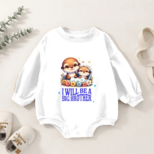 I'm Going To Be A Big Brother Sweet Otter, Brother Baby Romper Sweatshirts