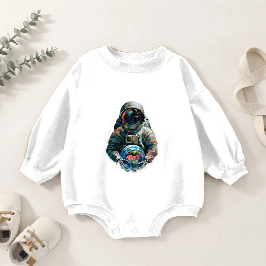 An astronaut holds the planet in his hands Baby Romper Sweatshirts