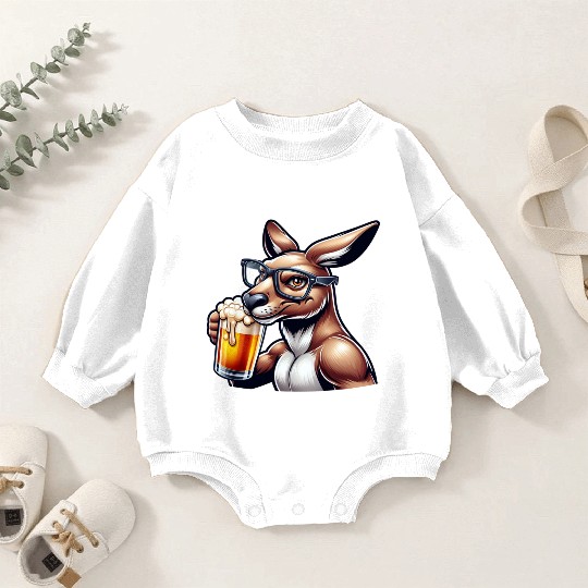 Kangaroo with Glasses Drinking Beer Baby Romper Sweatshirts