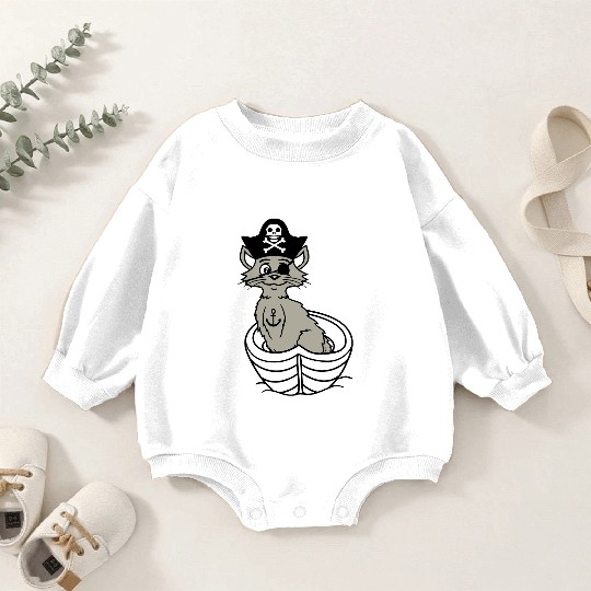 Pirate Cat Buccaneer Eye Patch Hat Rowing Boat Fun Baby Romper Sweatshirts