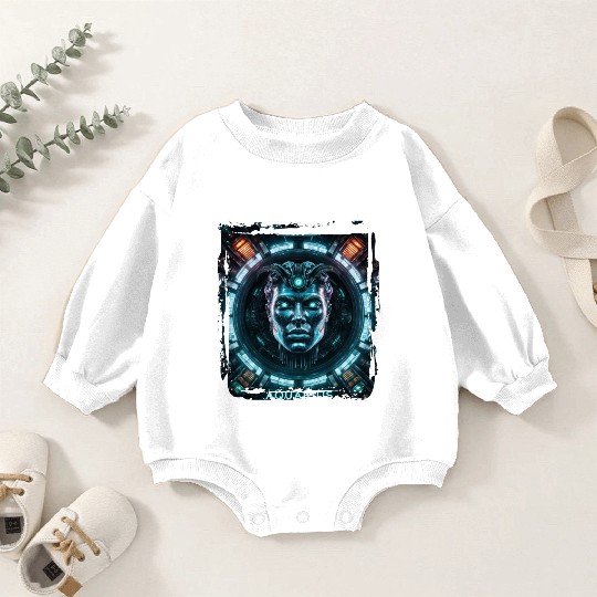 Zodiac sign Aquarius in cyberpunk era Future Baby Romper Sweatshirts