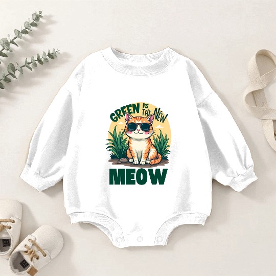 Cool Cat with Sunglasses Green Is the New Meow Baby Romper Sweatshirts