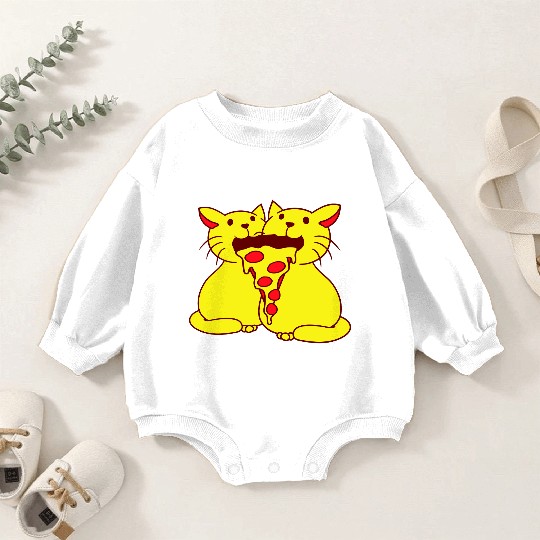 2 Cats Food Salami Pizza Fast Food Fun Hunger Team Baby Romper Sweatshirts
