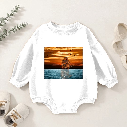 Pirate ship on sea Baby Romper Sweatshirts