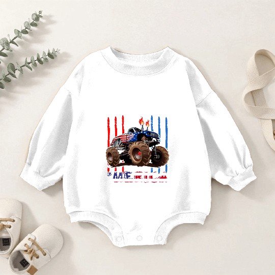 Merica Monster Truck US Flag Baby Romper Sweatshirts