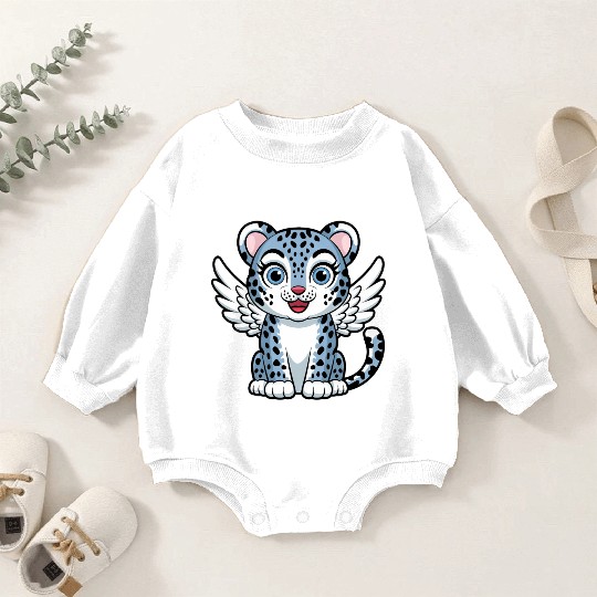 Blue tiger cat with angel wings dreamlike Baby Romper Sweatshirts
