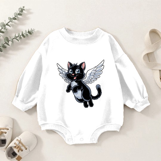 Black Cat with Angel Wings Baby Romper Sweatshirts