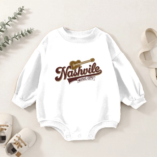 Nashville Music City Logo with Guitar Illustration Baby Romper Sweatshirts