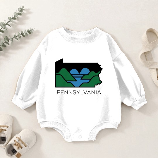 Pennsylvania Outline with Heart Shaped River Map Baby Romper Sweatshirts