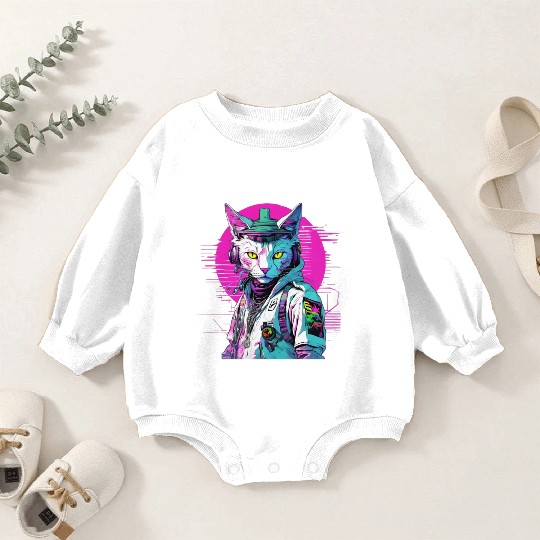 Neon Cyberpunk Warrior Cat Baby Romper Sweatshirts