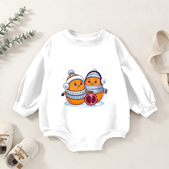 Cozy Winter Fruits: Oranges & Pomegranate Baby Romper Sweatshirts
