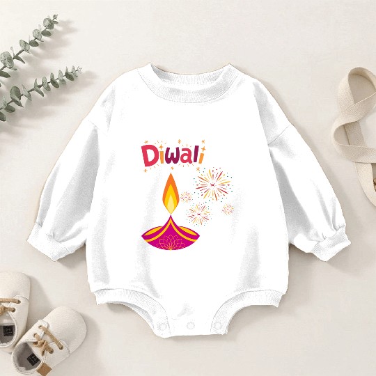 Diwali Design with Lamp & Festive Fireworks Baby Romper Sweatshirts