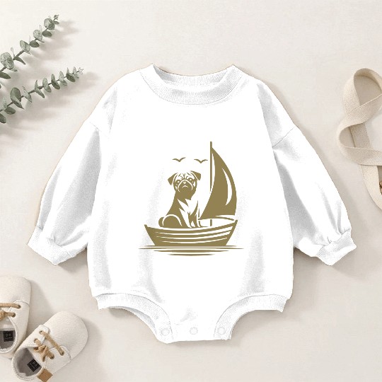 Pug silhouette sailboat minimalist Baby Romper Sweatshirts