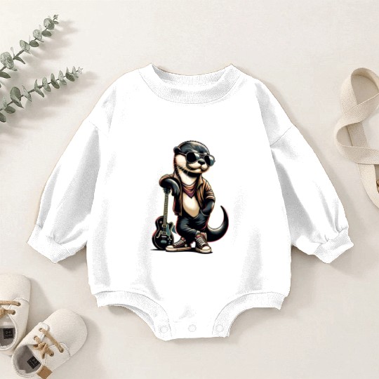 Cool Otter with Guitar in Shades and Leather Baby Romper Sweatshirts