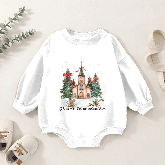 Oh Come Let Us Adore Him Funny Chrismas Jesus Baby Romper Sweatshirts