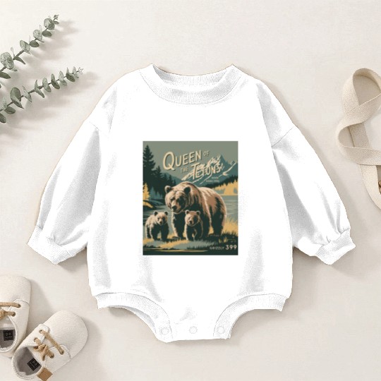 Queen of the Tetons Grizzly 399 Vintage Nature Art Baby Romper Sweatshirts