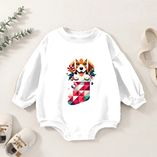 Beagle in a colorful Christmas stocking Baby Romper Sweatshirts