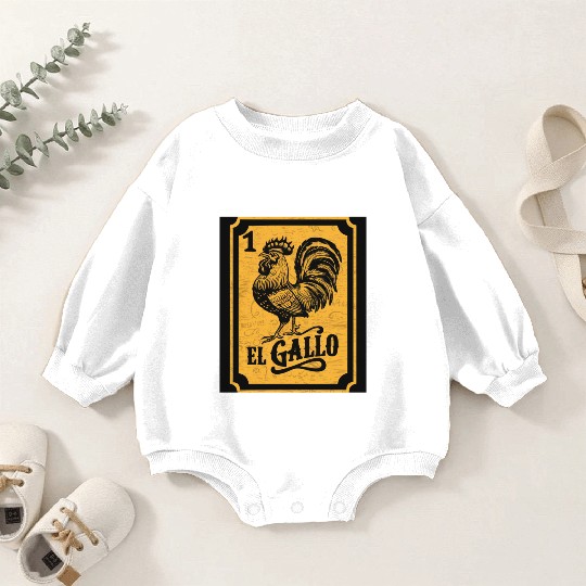 Vintage retro El Gallo Mexican Lottery Card of fan Baby Romper Sweatshirts