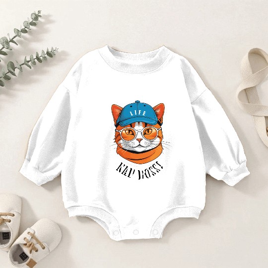 Cat Nap Boss with Cap and Sunglasses Baby Romper Sweatshirts