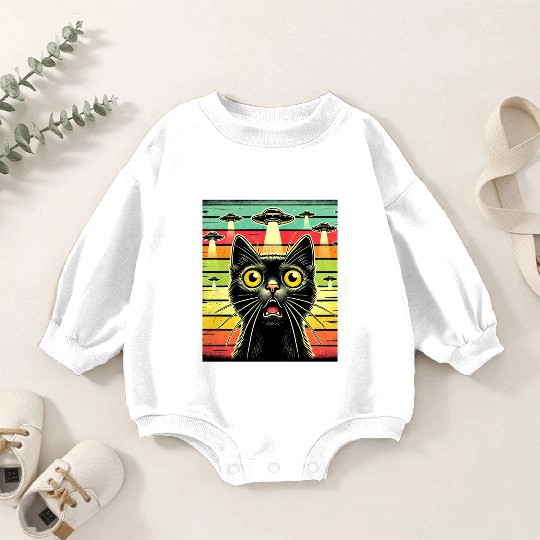 Fun Cat sunset Galaxy Cat Spaceship Alien Cat UFOs Baby Romper Sweatshirts