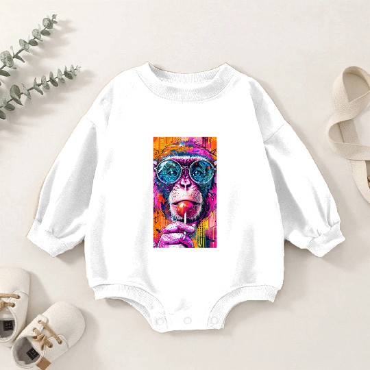Digital Art Monkey With Lollipop Graffiti Elements Baby Romper Sweatshirts