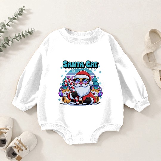 Retro Santa Cartoon - Cool Cats & Candy Cane Vibes Baby Romper Sweatshirts