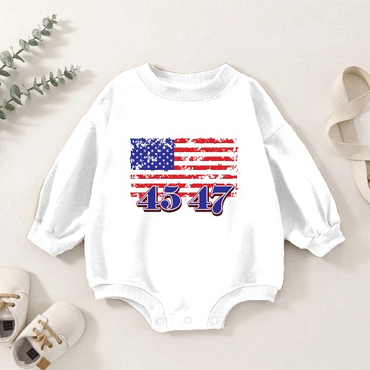 Distressed American Flag with Numeric Overlay Baby Romper Sweatshirts